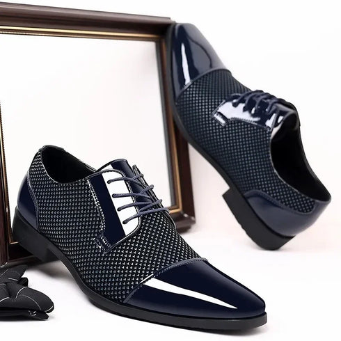 Elegant Lace-Up Oxfords for Men - PU Leather Formal Dress Shoes for Office, Weddings, and Casual Events - Luxury Pointed Toe Style